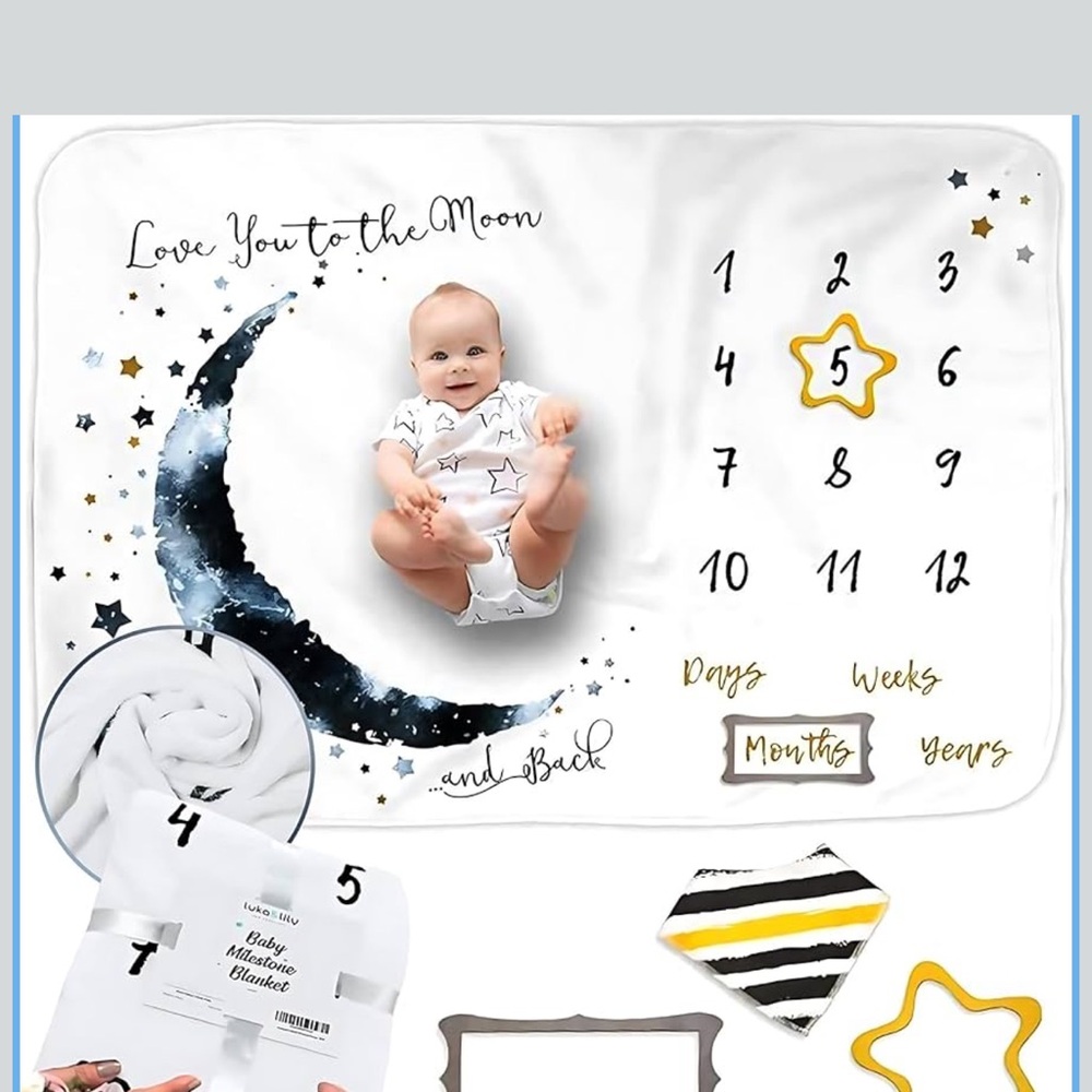 Baby Milestone Blanket with Moon and Stars Design like new